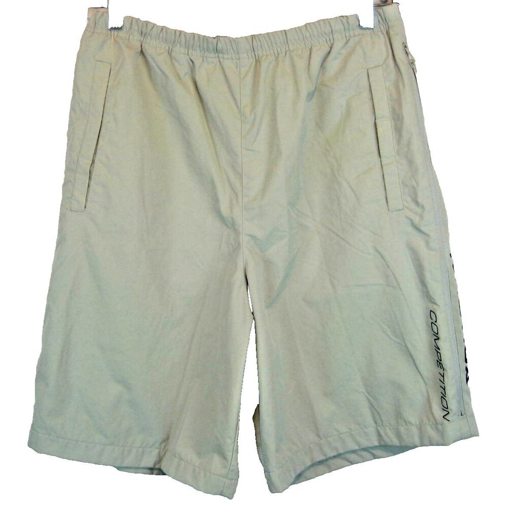 Mens Nautica Pale Green Nylon Board Shorts w Zippered Side Vents sz med x 10"